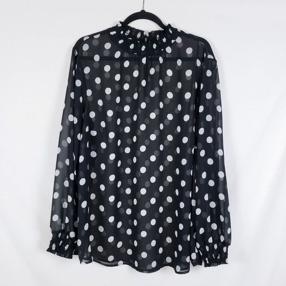 Torrid Polka Dot Sheer Blouse Womens 3X Smocked Neck Parisian Classic Retro